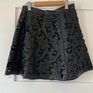 Club Monaco Black Leather Floral Mini Skirt